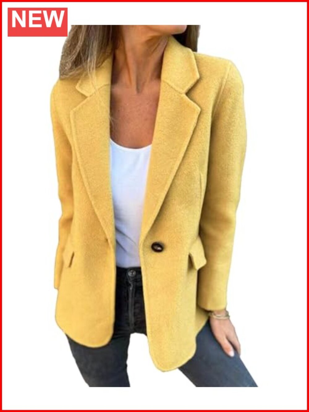 Women's Wool Blend Notch Lapel Single Button Blazer Pea Coat